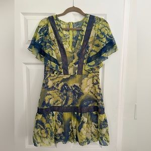 BCBG Vibrant Floral Mini Dress - Navy and Lime